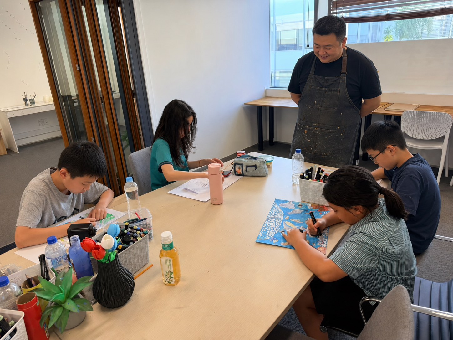 Children's painting class in session
